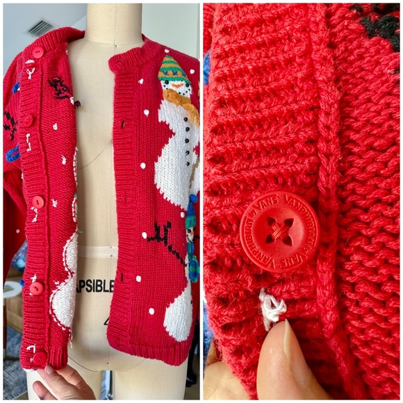 Vintage 90’s Festive Red Snowman Knit Cardigan - Picture 15 of 16